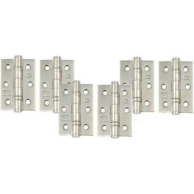3 Pairs of Heavy Duty Fire Rated Door Ball Bearing Hinges Grade 13 - 4" - Satin (1.5cm H X 2.5cm W X 10cm D)