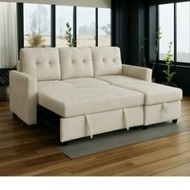 Avery Velvet Reversible Corner Sofa Bed With Storage Chaise - Beige - One Size