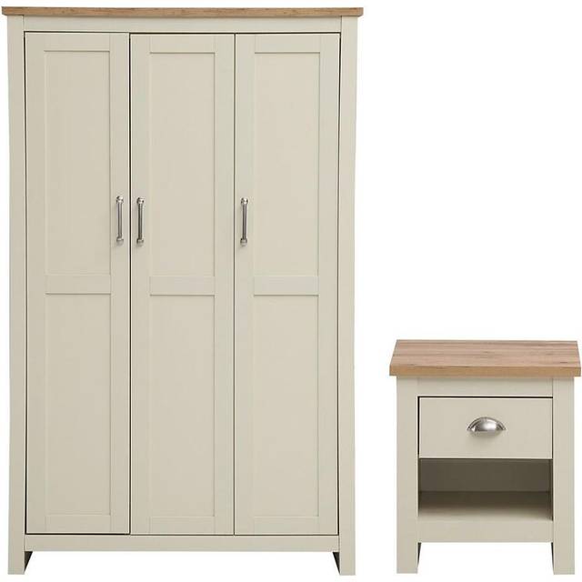 Lisbon 2 Piece Bedroom Furniture Set 3 Doors Wardrobe & Bedside Table Cream