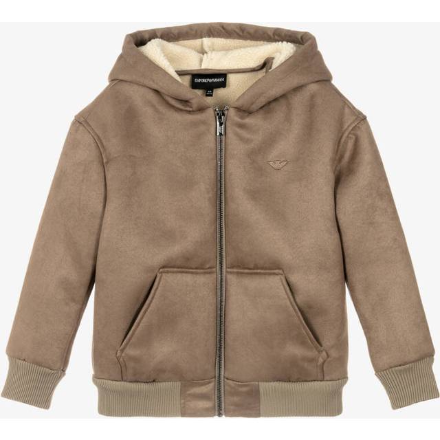 Emporio Armani Boys Beige Hooded Faux Suede Jacket - 10 year
