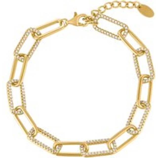 Yellow Gold Plated Cubic Zirconia Paperchain Bracelet - Silver/Gold Plated