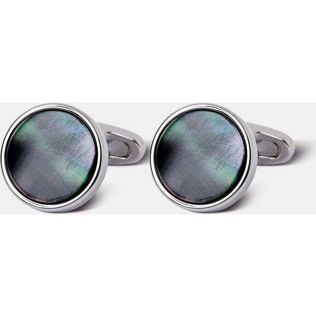 Hawes & Curtis Silver Round Cufflinks | Smokey Mother of Pearl Detail Size: One Size