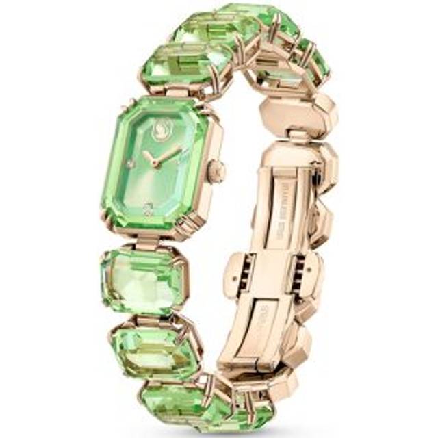 Watch, Octagon cut bracelet, Green, Champagne gold-tone finish - OS