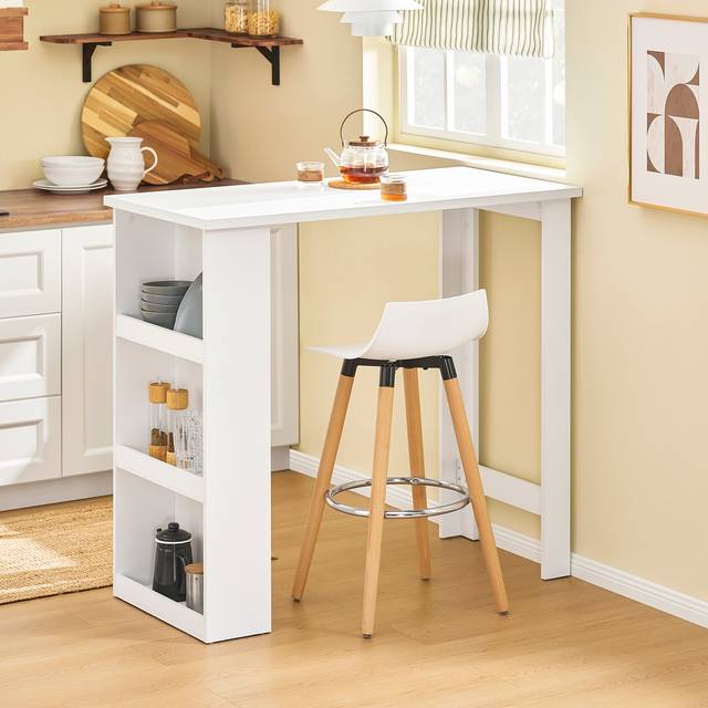 SoBuy White Kitchen Breakfast With Storage Shelves Bar Table