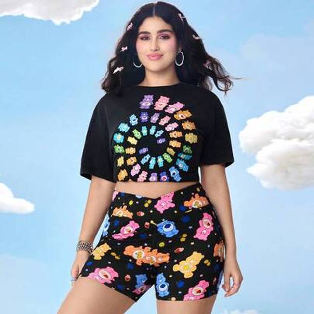 SHEIN Plus Size Cute Cartoon Bear Print Cycling Shorts, Summer