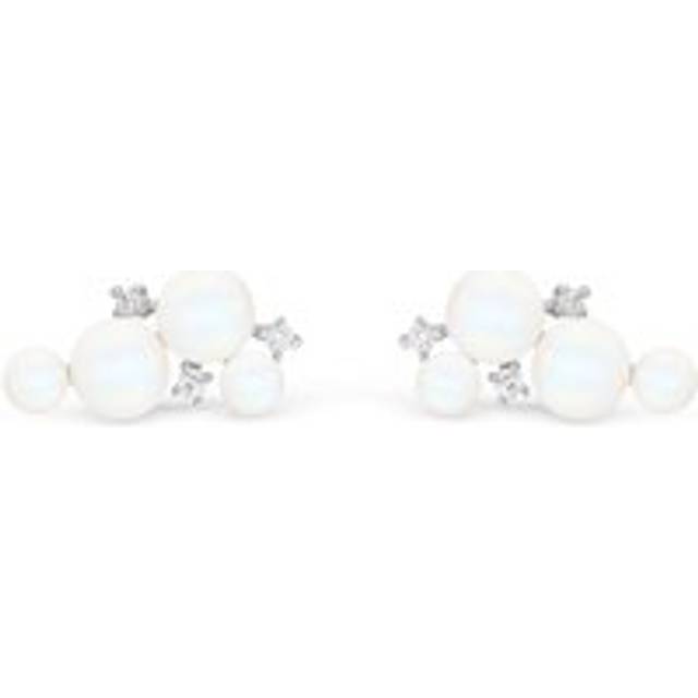 Silver Cubic Zirconia and Freshwater Pearl Stud Earrings