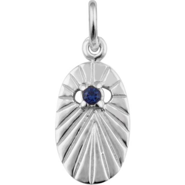 Sterling Silver Sapphire Cz Star Oval Medallion Charm