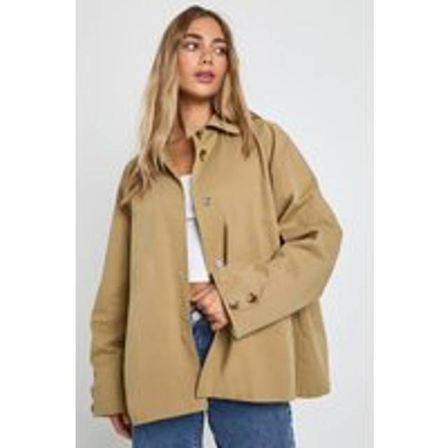 Womens Check Cuff Detail Short Collared Trench Coat - Beige - 12, Beige