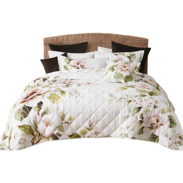Bianca Rosalia White Floral Printed Quilted Polyester Coverlet Set Queen/King