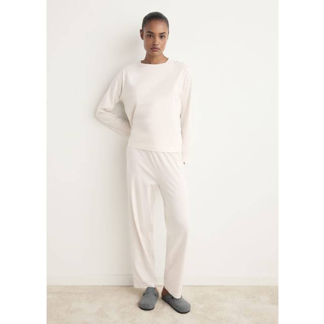 Two-piece plain cotton pyjamas vanilla - Woman - S - MANGO - Vanilla