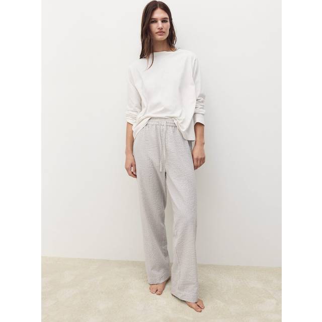 Seersucker striped two-piece pyjamas medium brown - Woman - S - MANGO - Medium Brown