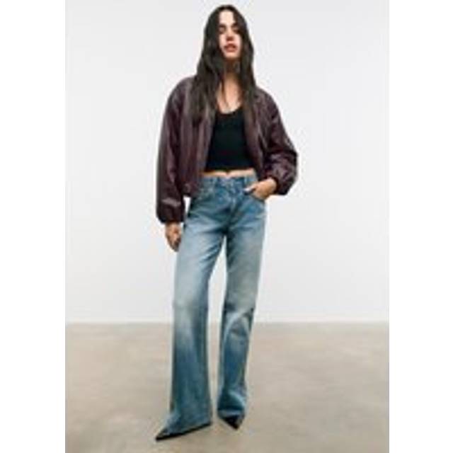 Stradivarius Faux leather quilted bomber jacket Burgundy XL