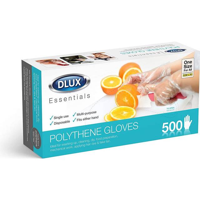 Box of 500 Disposable Polythene Gloves Clear One Size Multi-Purpose Latex Free Powder Free Lightweight Plastic Food Preparation Hair Dye Fake Tan