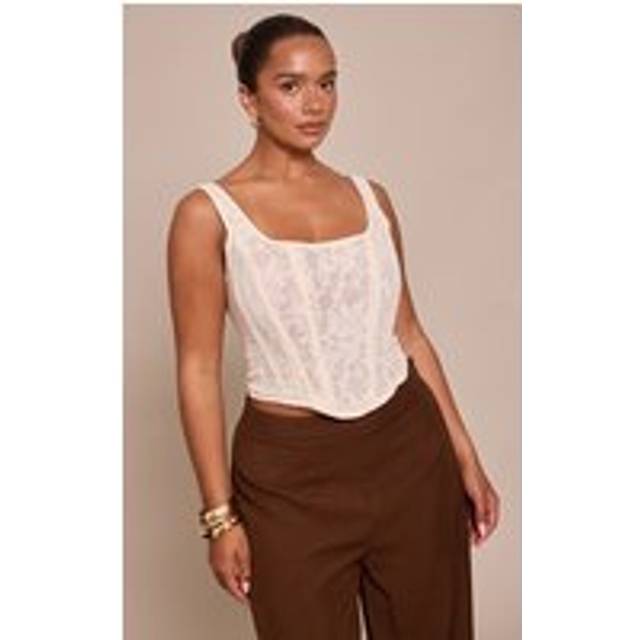Shape CREAM LACE SQUARE NECK LONGLINE CORSET TOP, White - 8