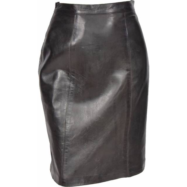 (Black, 8) Womens Black Leather Pencil Skirt Lucy