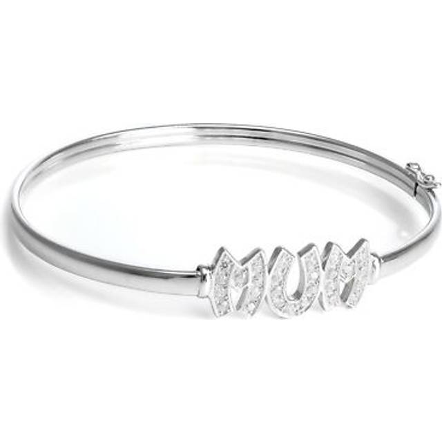 Sterling Silver Cz Crystal Mum Hinged Adult Bangle Mothers Day Bangles