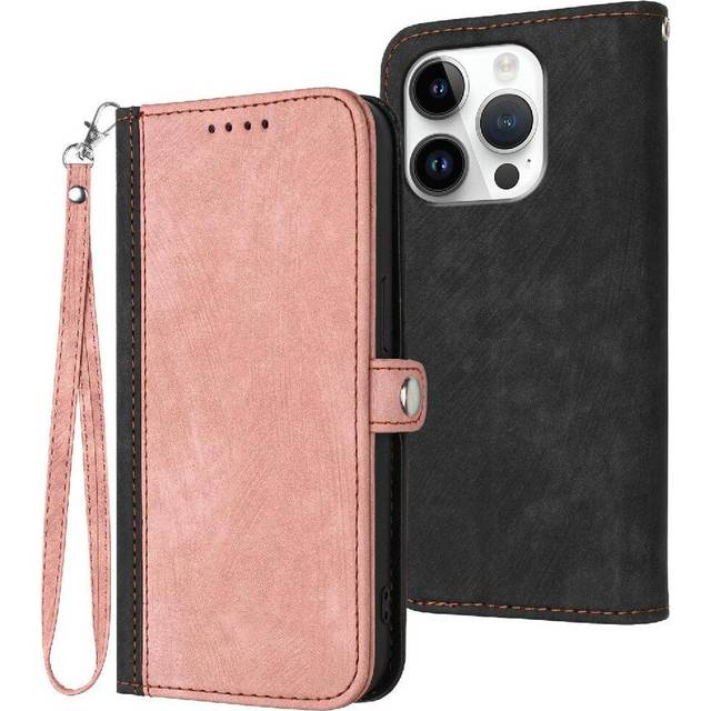 (Pink) Case for iphone 16 Pro Max Flip Folio Book Pu Leather Magnetic Closure Kickstand Protective Wallet with Card Slot Stand