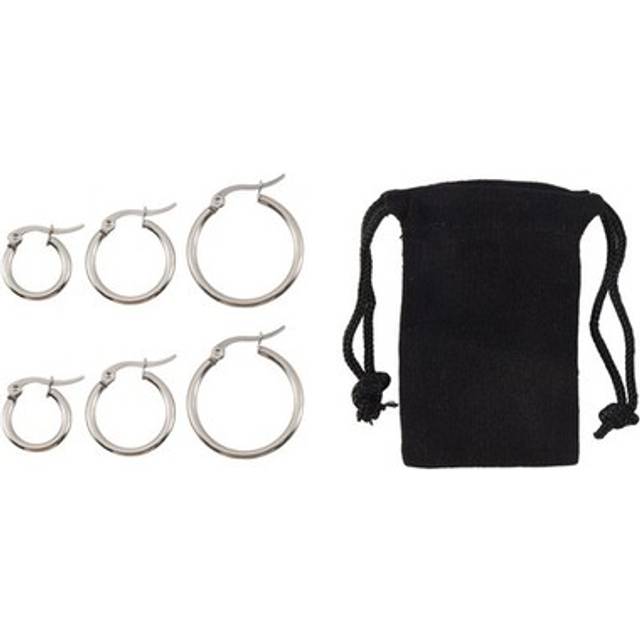 3 Pairs 15mm 20mm 25mm Stainless Steel Hoop Earrings Set Woman Silver S4r12223