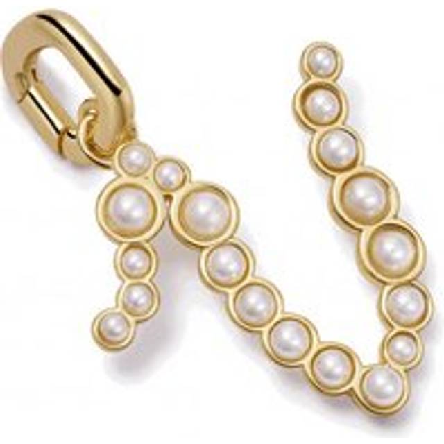 Daisy London 18ct Gold Plate Letter V Pearl Initial Charm Pendant