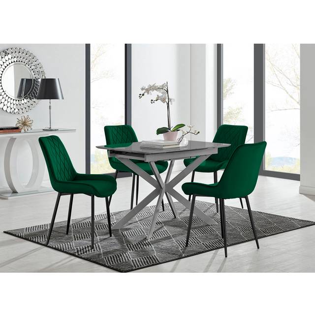 Eubanks Modern High Gloss Extendable Dining Table Set with Luxury Dining Chairs - Green