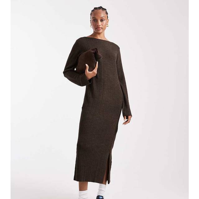 ONLY Tall – Chokladbrun, stickad maxiklänning-Brown