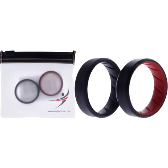 Silicone Wedding BR 8mm Edge Ring Set - Black-Red by ROQ for Men - 2 x 16 mm Ring