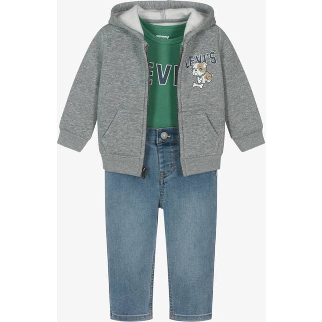 3 Piece Outfit (Bodysuit + Zip-Up Hoodie + Jeans) - blue + green + grey - 9M (71CM)