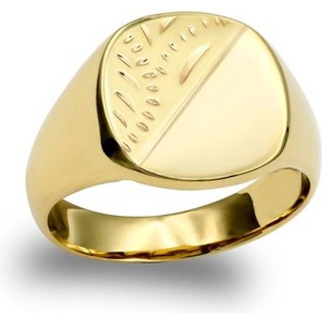 (R) Jewelco London Men's Solid 9ct Yellow Gold Diamond Cut Square Cushion Signet Ring
