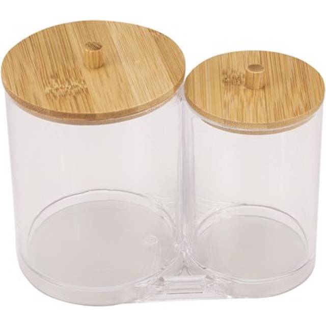 Cotton Swab Pads Holder With Bamboo Lids, Acrylic Qtip Holder 2317