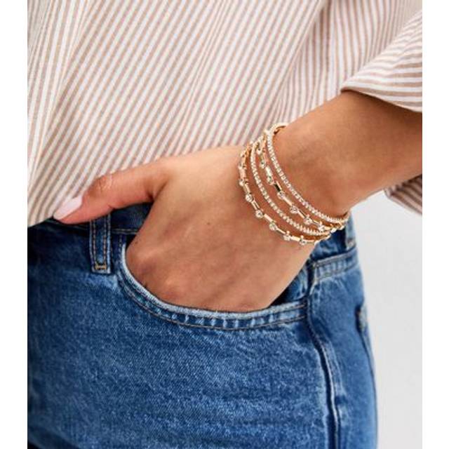 New Look Gold Tone Diamanté Embellished Cuff Bracelet