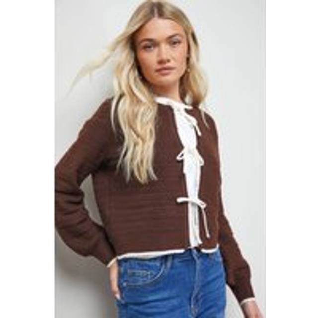 Oasis Contrast Tie Detail Cardigan In Chocolate - chocolate - M