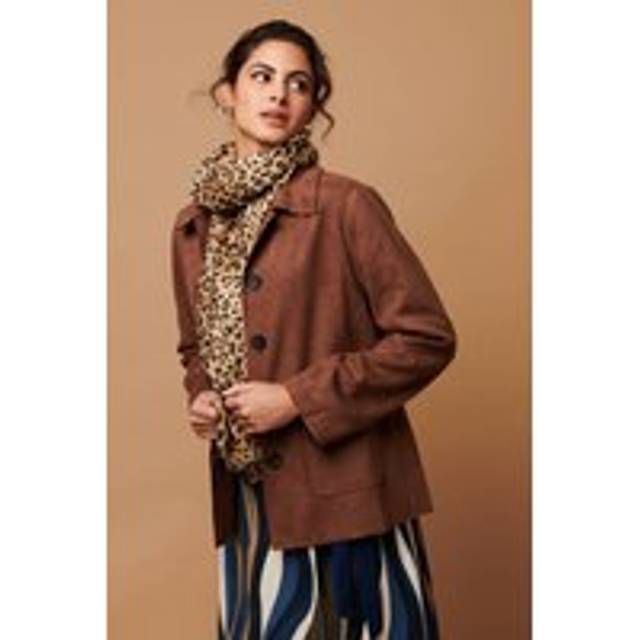 Izabel London Women's Faux Suede Button Front Shirt Jacket in Brown | Size: 12