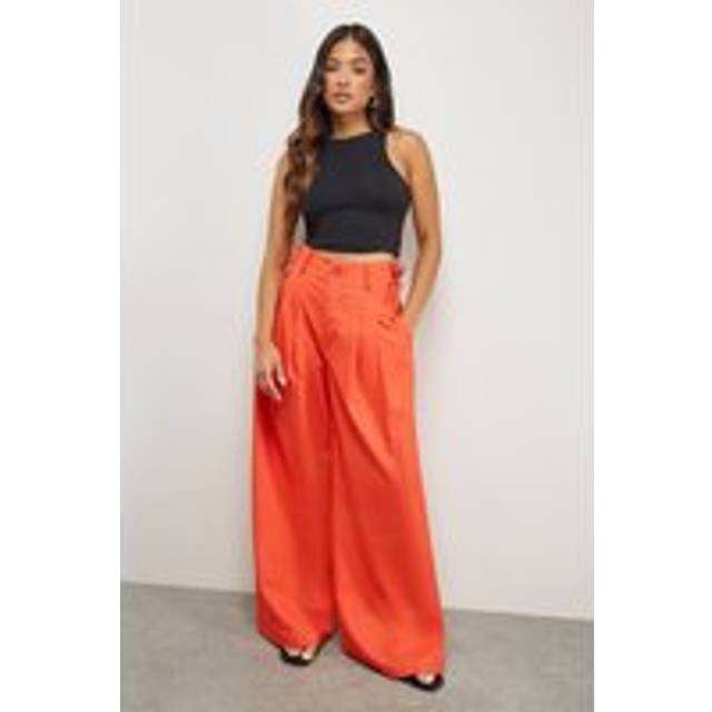 Warehouse Petite Linen Blend Tailored Trouser In Orange - orange - 8