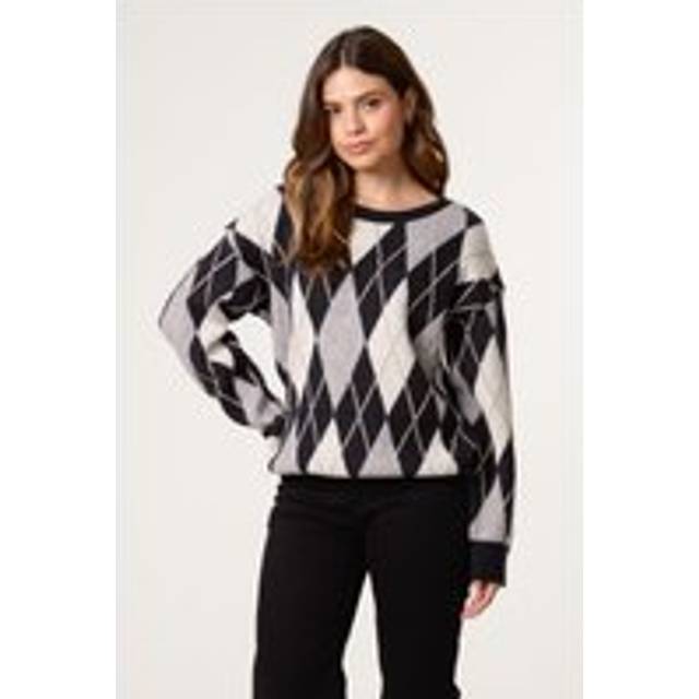 (Black, S/M) Argyle-patterned Knit Jumper