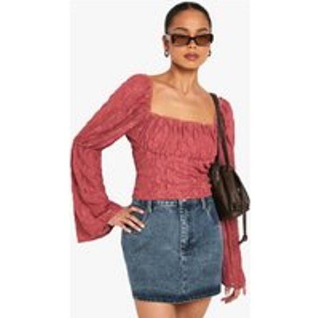 Boohoo Lace Flare Sleeve Milkmaid Top In Rose - rose - 10