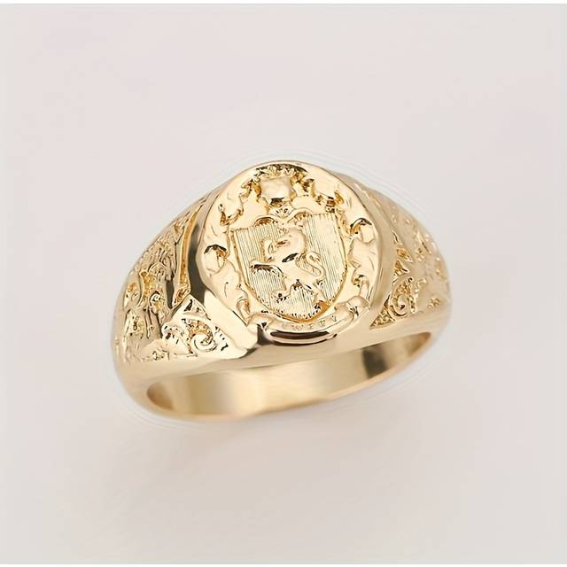 TEMU Fashion And Leisure Crown Emblem Ring European And American Golden Plated Men's Ring