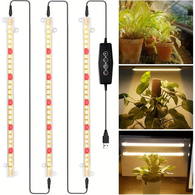 TEMU 1pc, 1 Usb With 2/3 Bars Led Grow Light Strips 3500k + Sunlight Dimmable Plant Growing Lamp With Timer For Indoor Plants Seedlings Flowering Veg
