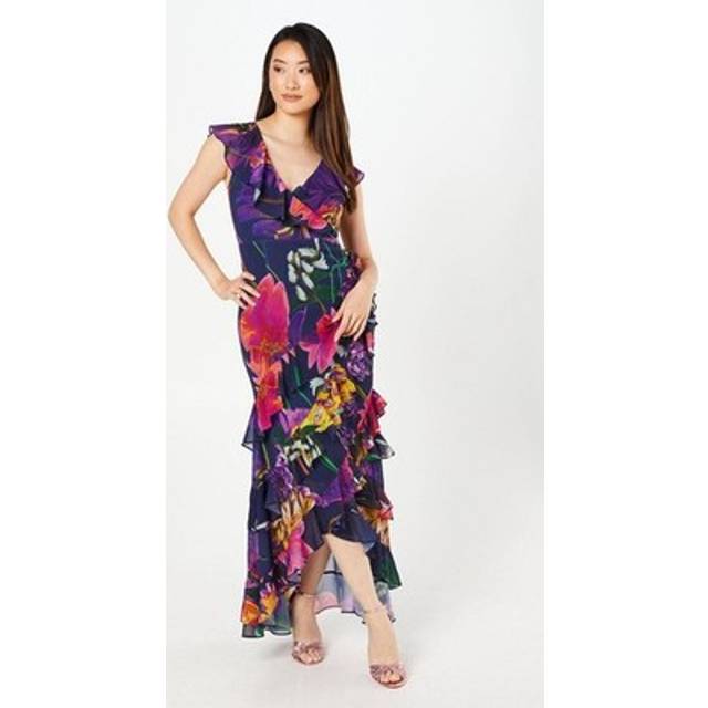 Coast Womens Maxi Dress Navy Elegant Floral Chiffon Wrap Ruffle Skirt