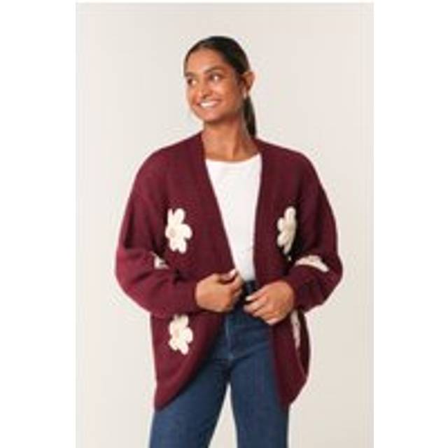 Blue Vanilla Women's Burgundy Daisy Embroidered Cardigan New Look - S/M