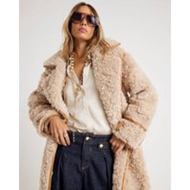 River Island Womens Cream Faux Shearling Coat - 12