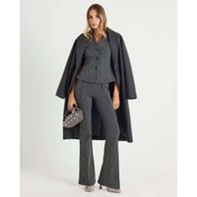 River Island Womens Grey Pinstripe Flared Leg Trousers - S