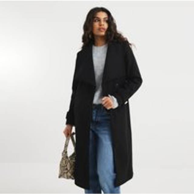 River Island Womens Petite Black Faux Wool Belted Wrap Coat - 4