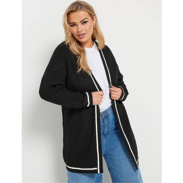Yours Curve Black Contrast Knitted Cardigan, Women's Curve & Plus Size, Yours - 14-16