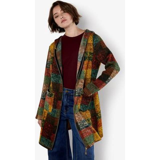 Apricot Colourful Check Hooded Coatigan In Terracotta - 8