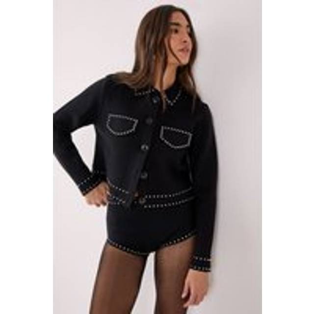 Nasty Gal Women's Knitted Western Stud Detail Cardigan Sweater in Black | Size: Medium