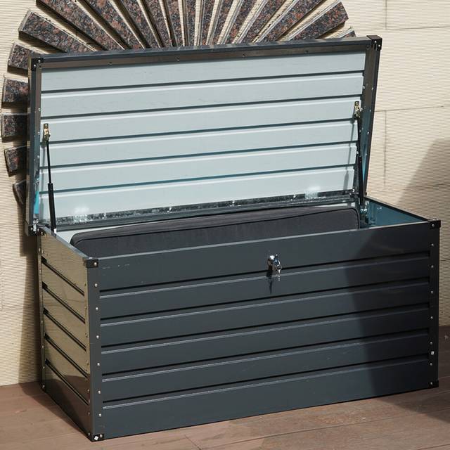 Dark Grey 420L Metal Storage Box Garden Outdoor Shed Utility Cushion