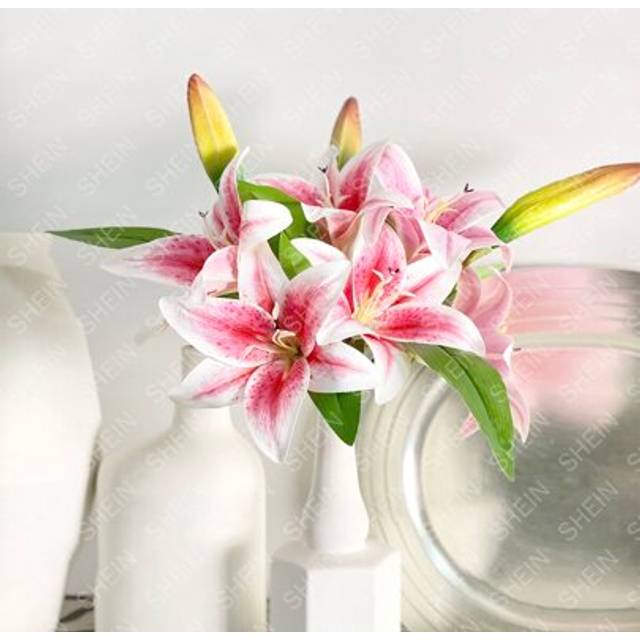 SHEIN 1pc/2pcs/3pcs/5pcs/6pcs Silk Cloth Rubber Artificial Lily Flowers, 33cm, Suitable For Flower Arrangement, Floral Decor, Vase, Garden, Windowsill, Wedd
