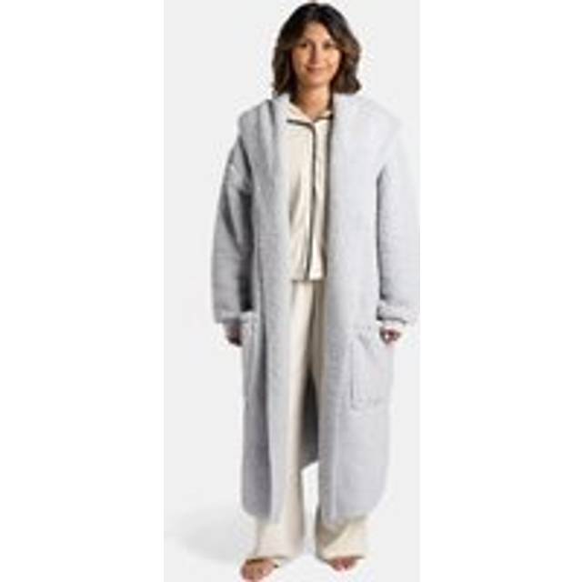 Waterfall Teddy Fleece Cardigan Warm Open Front Wrap Ladies Outwear Pockets - Longer Length - Grey - L/XL