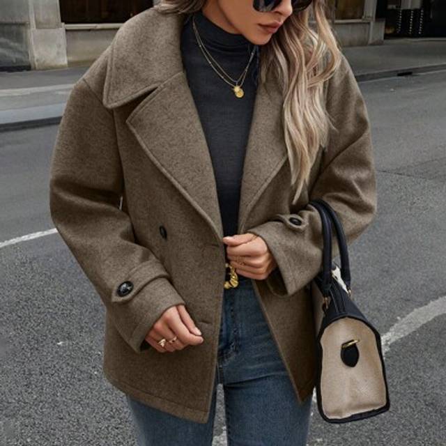 SHEIN Women&#39;s Casual Everyday Stand Collar Double Breasted Overcoat, Autumn Fall Winter Cloth For Women