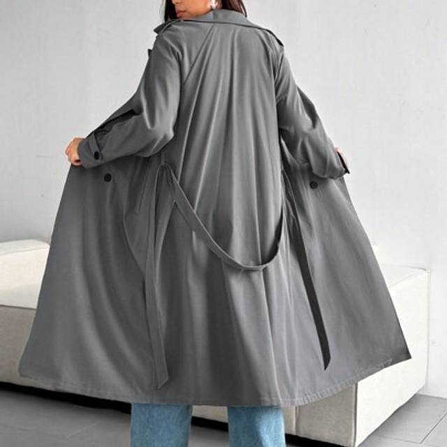 Flirla Plus Size Women Spring Autumn Long Sleeve Casual Solid Color Loose Trench Coat Gray Coatgrey Coatlong Coat Girlscoat Longlong Coats Fall Winter Cloth